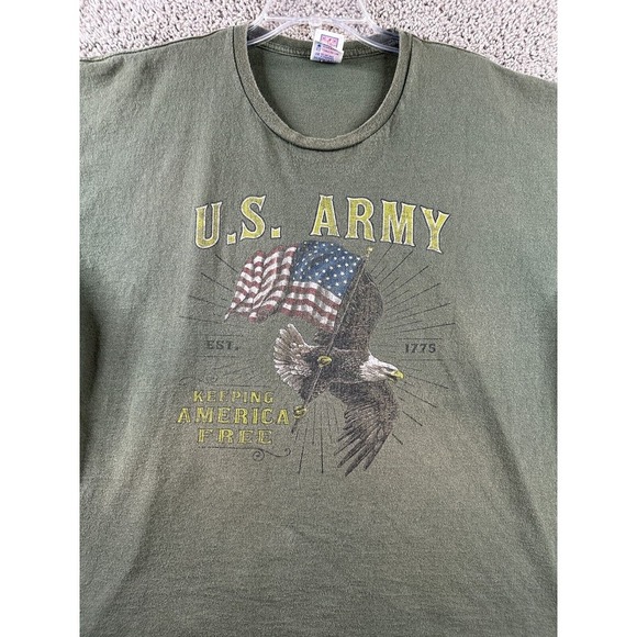 US Army Shirt Mens Extra Large Green Bald Eagle Keep America Free Casual FLAW - Picture 1 of 10